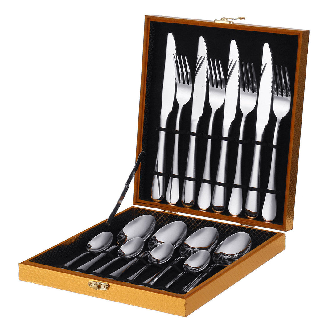 16PCS Cutlery Set Stainless Steel Rainbow Fork Spoon Kitchen Dinnerware Sets With Storage Box Image 10
