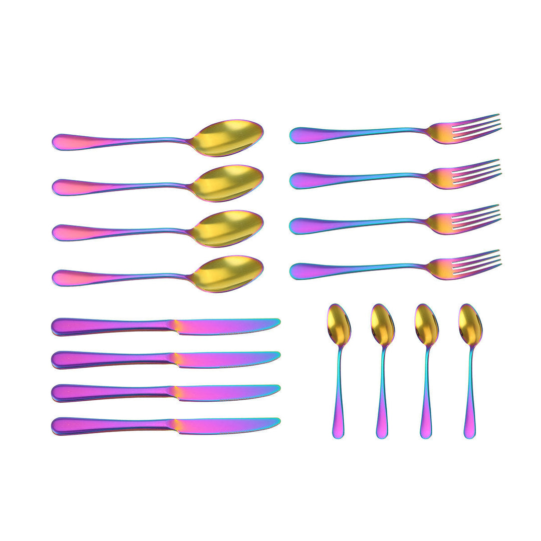 16PCS Cutlery Set Stainless Steel Rainbow Fork Spoon Kitchen Dinnerware Sets With Storage Box Image 12