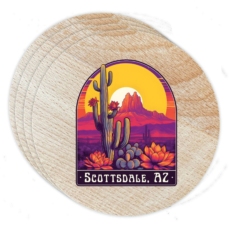 Scottsdale Arizona Design B Souvenir Coaster Wooden 3.5 x 3.5-Inch 4 Pack Image 1