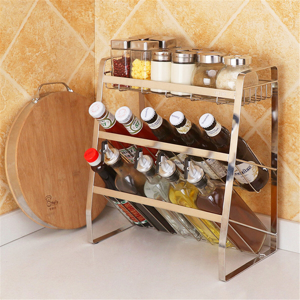 3 Layers Kitchen Spice Rack Stainless Steel Countertop Spice Jars Bottle Shelf Image 2