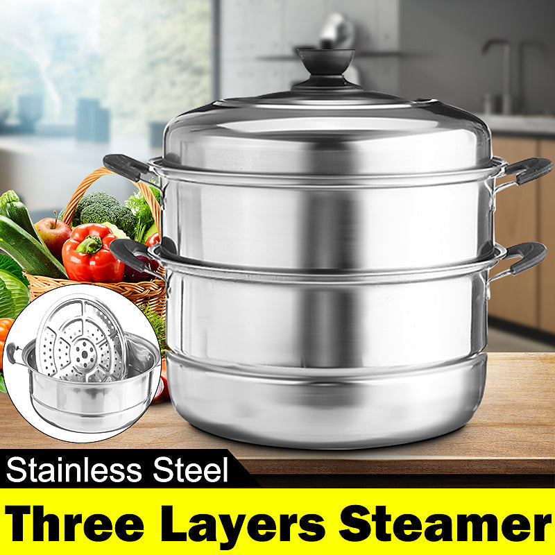 3 Tier Stainless Steel Pot Steamer Steam Cooking Cooker Cookware Hot Pot Kitchen Cooking Tools Image 7