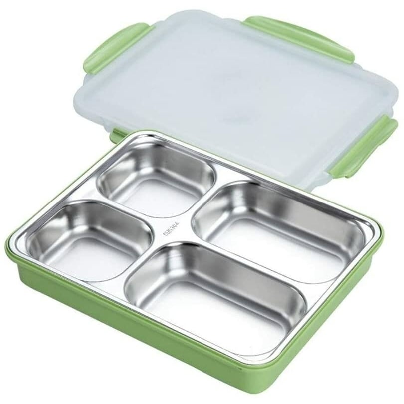 4 Grids/5 Grids Sealed 304 Stainless Steel Square Lunch Box Large Capacity Food Container With Handle Image 1