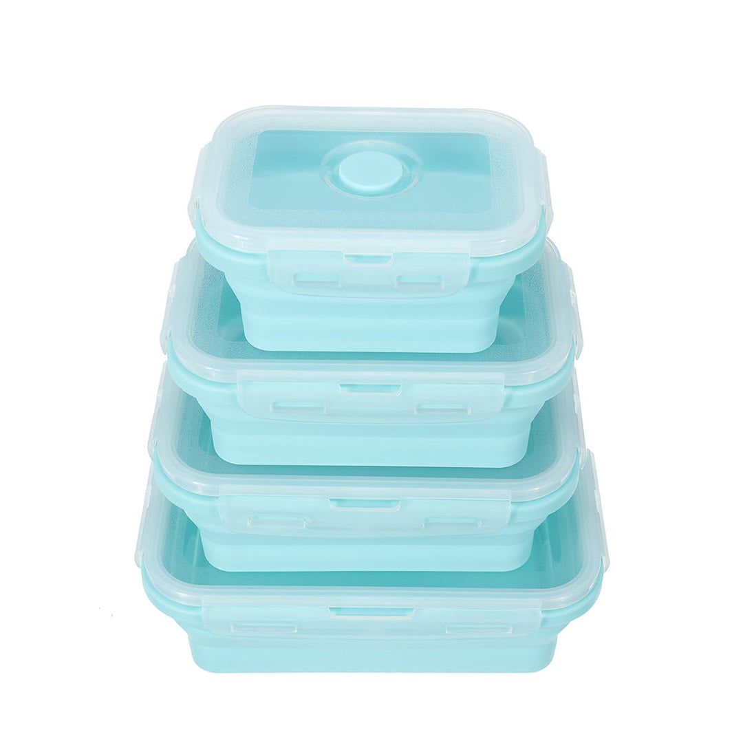 4 Pcs Set Folding Containers Silicone Food Storage Microwave Fridge Lunch Box Image 3