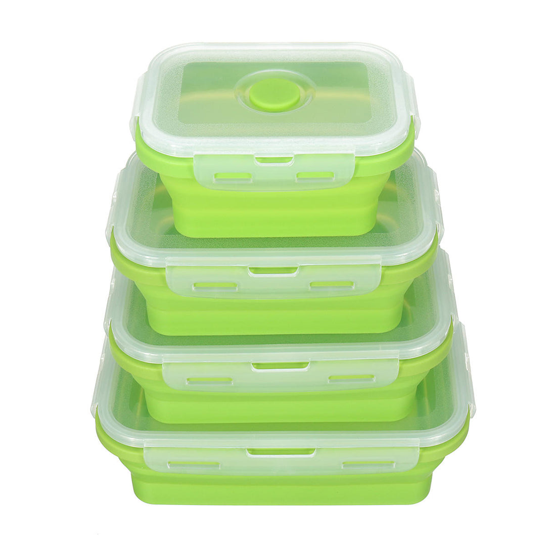 4 Pcs Set Folding Containers Silicone Food Storage Microwave Fridge Lunch Box Image 4