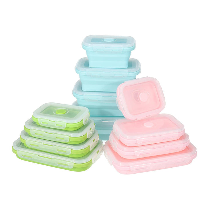 4 Pcs Set Folding Containers Silicone Food Storage Microwave Fridge Lunch Box Image 8