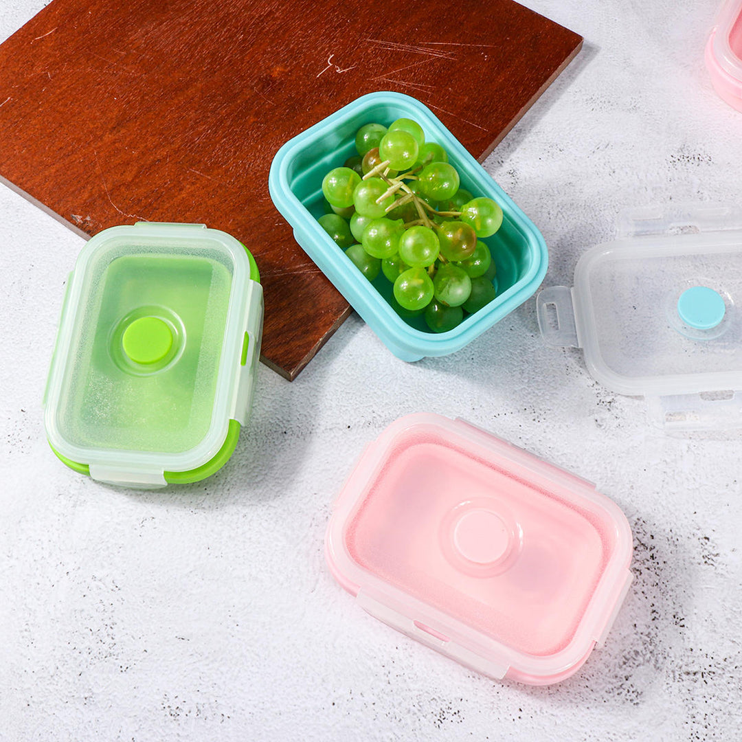 4 Pcs Set Folding Containers Silicone Food Storage Microwave Fridge Lunch Box Image 9