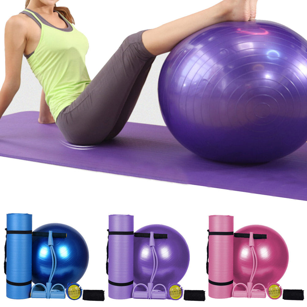 3Pcs/Set Body Shaping Fitness Yoga Ball + Yoga Mat Pad + Pedal Puller Latex Abdominal Trainer Image 2