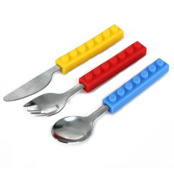 3PCS Creative Building Blocks Dinnerware Portable Block Fork Spoon Flatware Tableware Image 6
