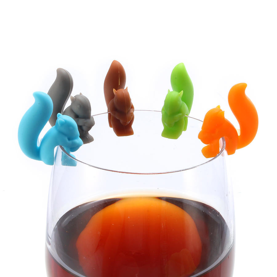 5Pcs Silicone Cute Squirrel Tea Bag Holder Wine Glass Charms Drinks Maker Bar Tools Image 11