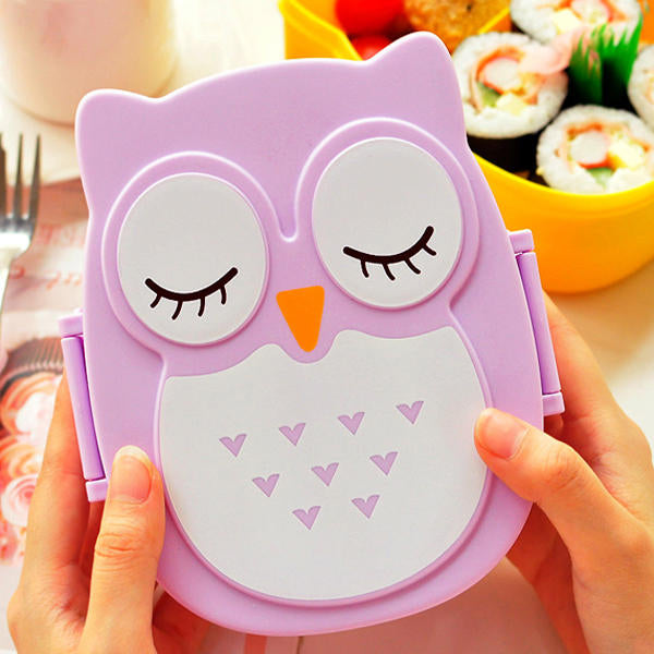 900ml Plastic Bento Lunch Box Square Cartoon Owl Microwave Oven Food Container Image 2