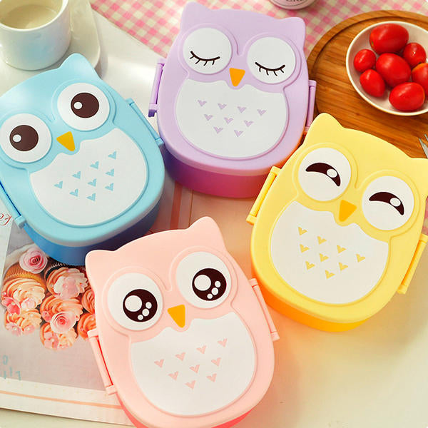 900ml Plastic Bento Lunch Box Square Cartoon Owl Microwave Oven Food Container Image 3