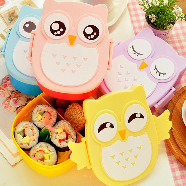 900ml Plastic Bento Lunch Box Square Cartoon Owl Microwave Oven Food Container Image 4