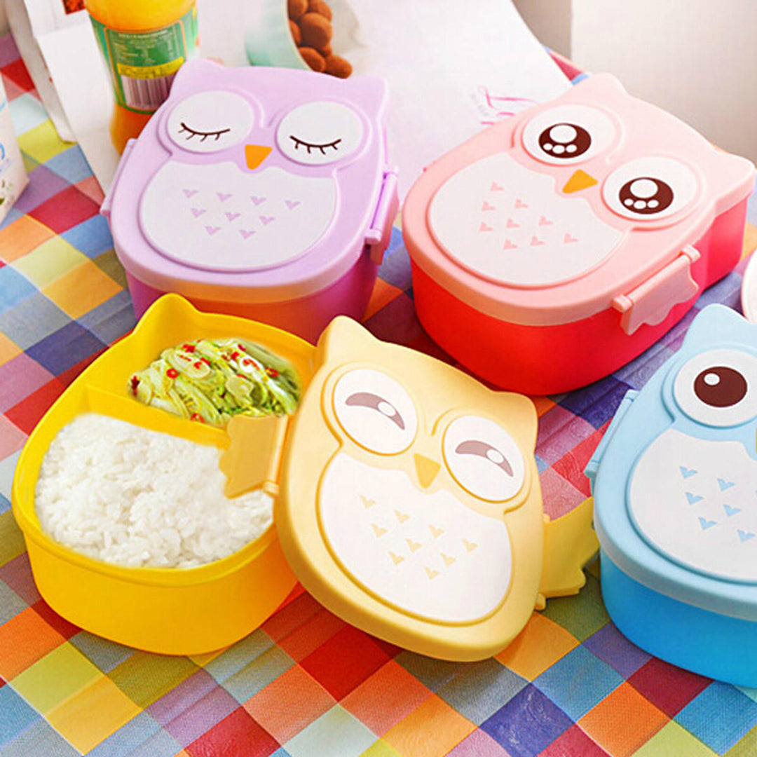 900ml Plastic Bento Lunch Box Square Cartoon Owl Microwave Oven Food Container Image 4