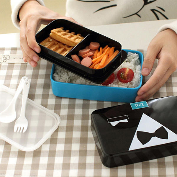 730ml 2 Tier Plastic Lovely Lunch Box Belt Bento Box Sushi Lunch Box Food Container Image 2