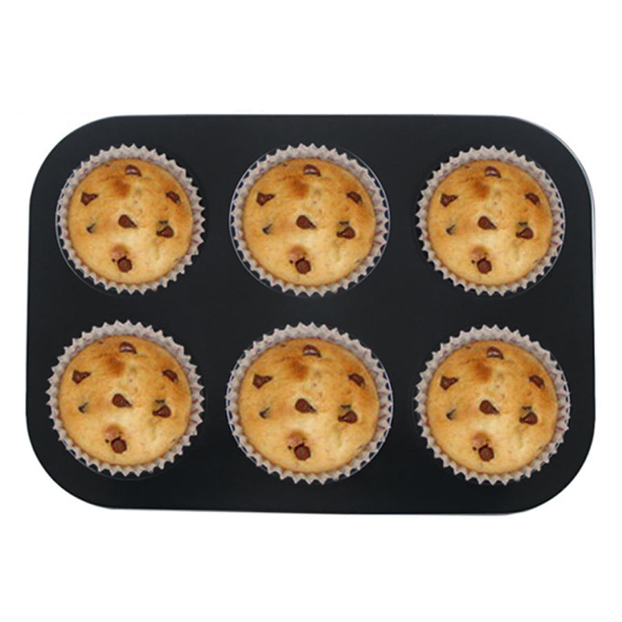 6pc Muffin Pan Baking Cooking Tray Mould Round Bake Cup Cake Gold/Black Image 1