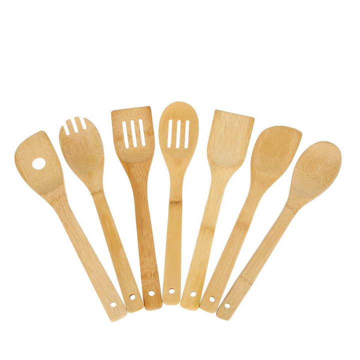 8PCS Bamboo Nonstick Cooking Utensils Wooden Spoons and Spatula Utensil Set Image 1