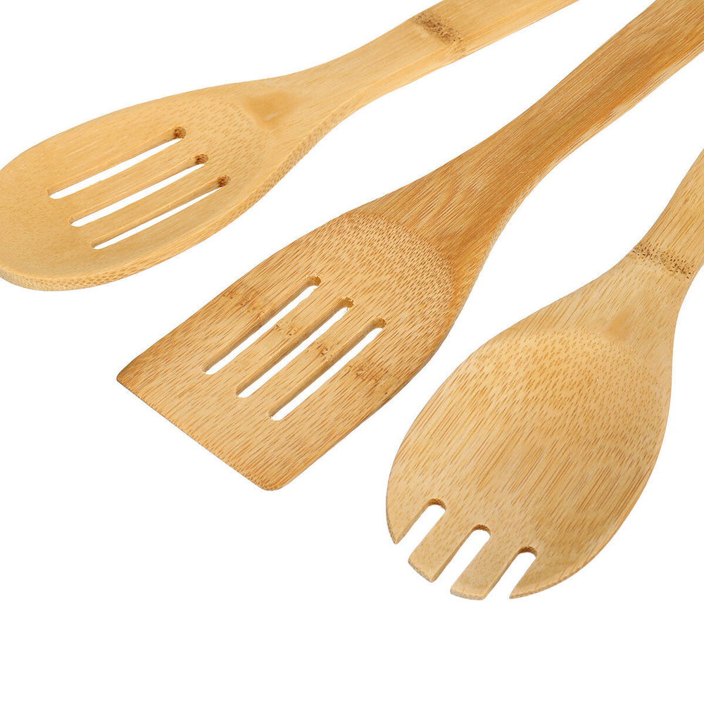 8PCS Bamboo Nonstick Cooking Utensils Wooden Spoons and Spatula Utensil Set Image 2