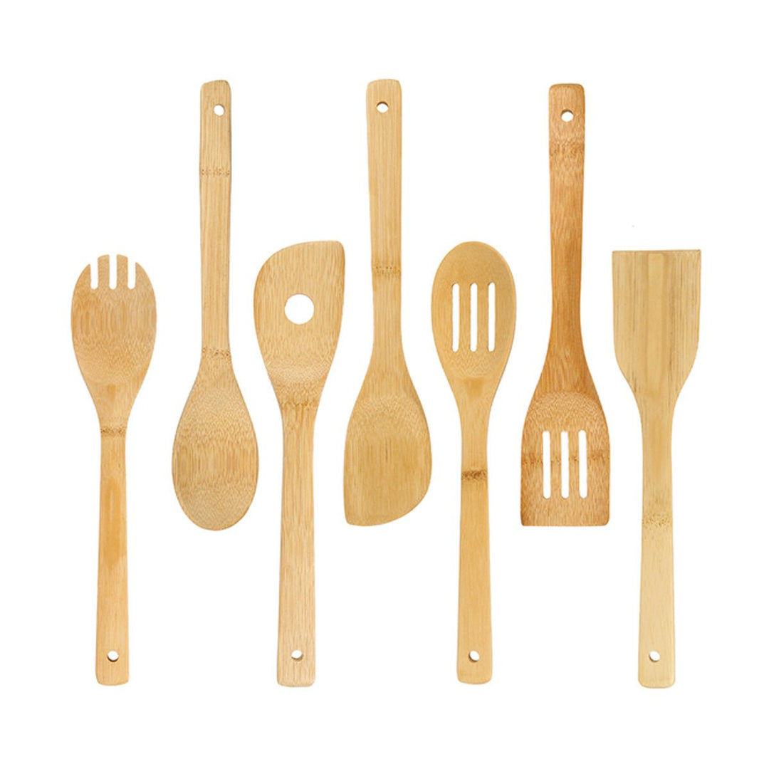 8PCS Bamboo Nonstick Cooking Utensils Wooden Spoons and Spatula Utensil Set Image 12
