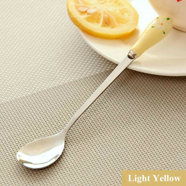 Ceramic Handle Floral Coffee Spoon Stainless Steel Small Milk Spoon Tableware Image 9