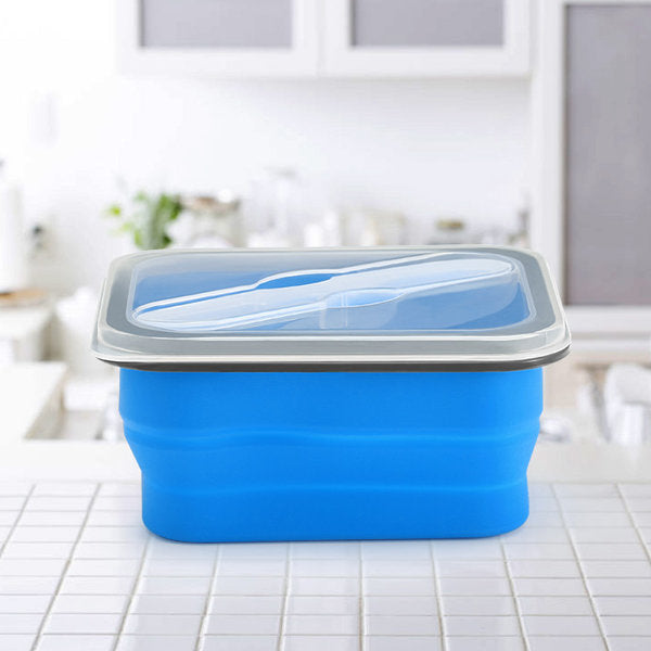 Collapsible Silicone Lunch Box BPA Free Foldable Bento Food Container With Tableware Image 9