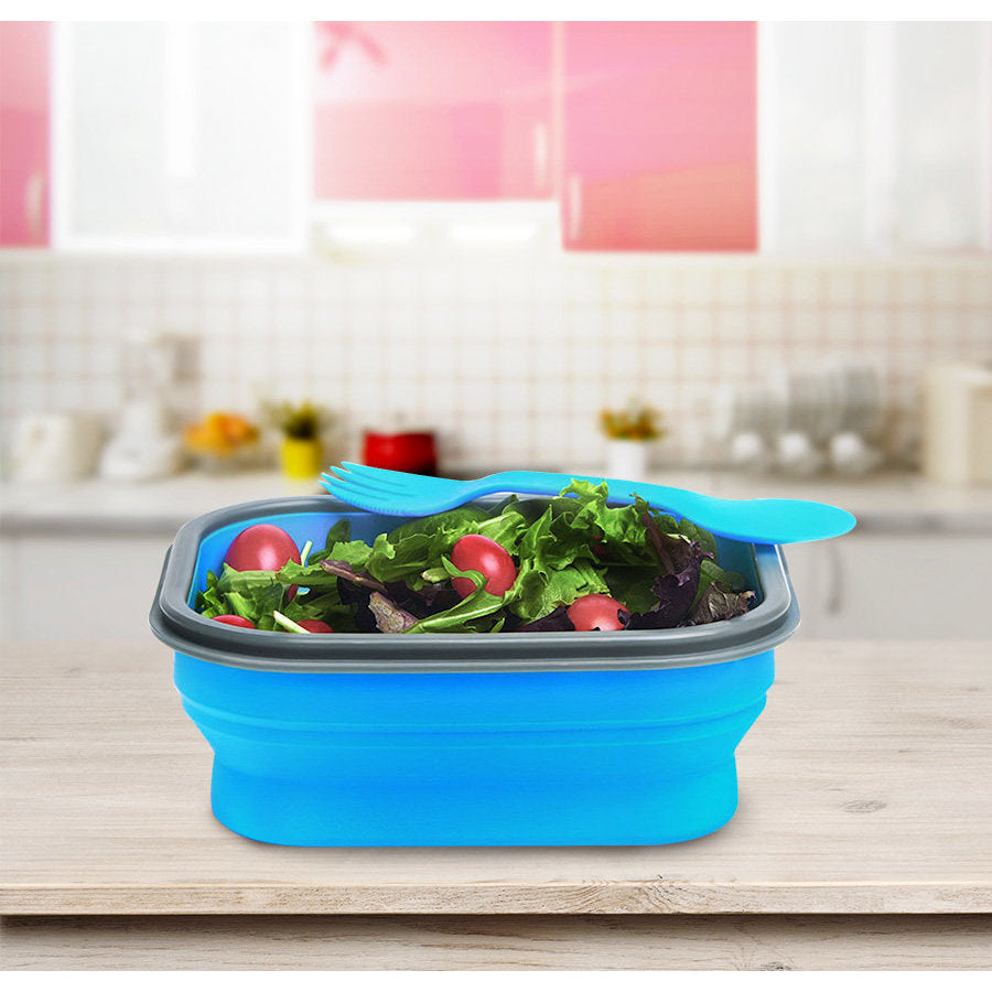 Collapsible Silicone Lunch Box BPA Free Foldable Bento Food Container With Tableware Image 10