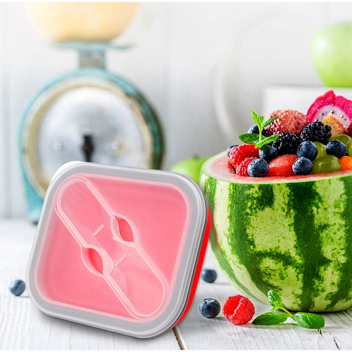 Collapsible Silicone Lunch Box BPA Free Foldable Bento Food Container With Tableware Image 11