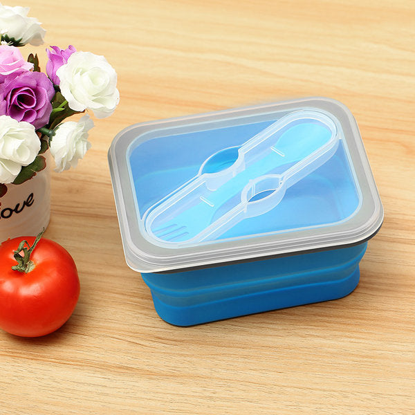 Collapsible Silicone Lunch Box BPA Free Foldable Bento Food Container With Tableware Image 12