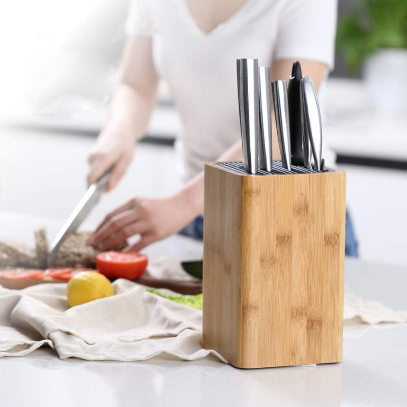 Eco-Friendly Bamboo Kitchen Knife Holder Scissors Sharpening Rod Space Saver Knife Drier Storage Tool with Drain Holes Image 4