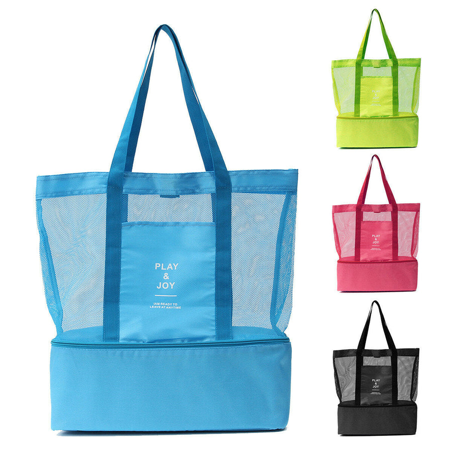Handheld Lunch Bag Insulated Cooler Picnic Bag Mesh Beach Tote Bag Food Drink Storage Image 1
