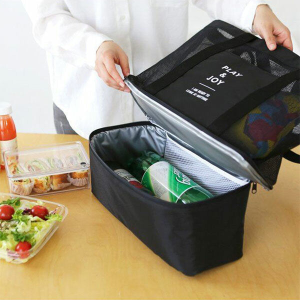 Handheld Lunch Bag Insulated Cooler Picnic Bag Mesh Beach Tote Bag Food Drink Storage Image 7