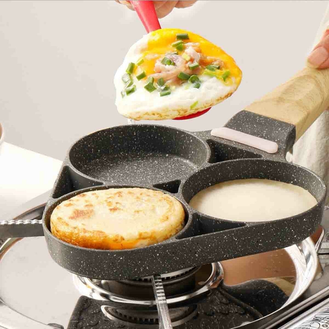 Medical Stone Coating Non-stick Three Holes Omelette Pan Egg Dumpling Pan Non-slip Anti-scalding Breakfast Pan Image 4