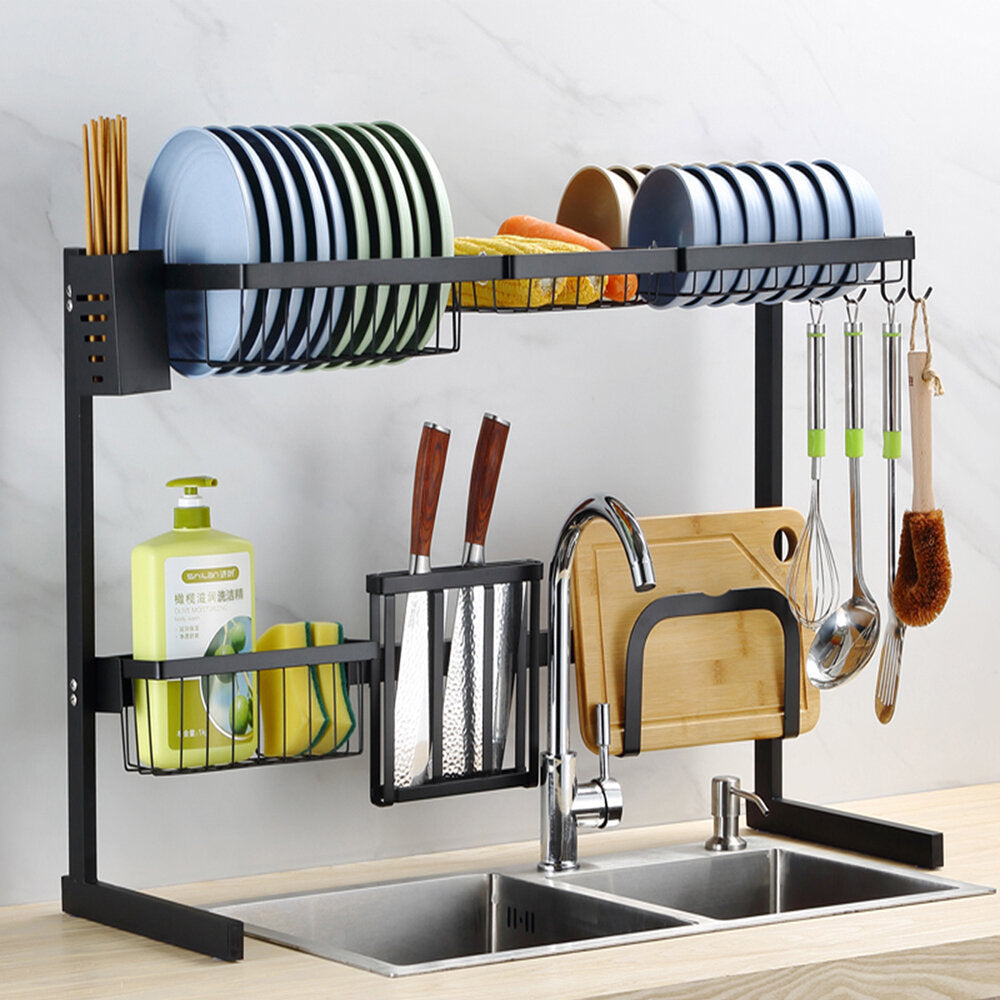 Stainless Steel Over Sink Dish Drying Rack Holder Storage Multifunctional Arrangement for Kitchen Counter Image 4