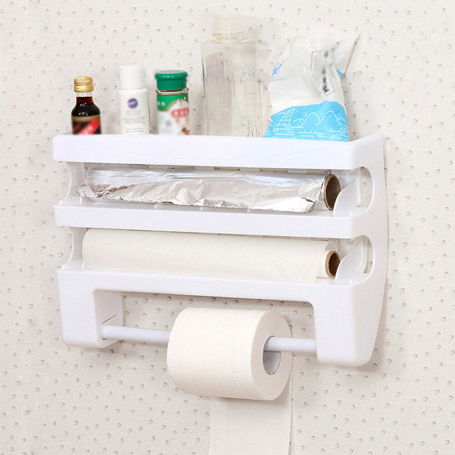 Wall-Mount Roll Paper Towel Holder Sauce Bottle Storage Rack for Kitchen Bathroom Organizer Image 1