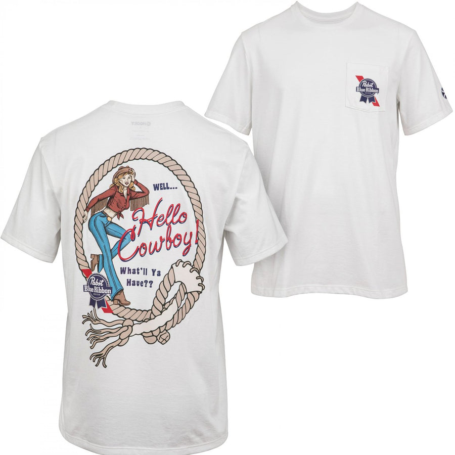 Pabst Blue Ribbon Hello Cowboy! Front and Back Print T-Shirt Image 1