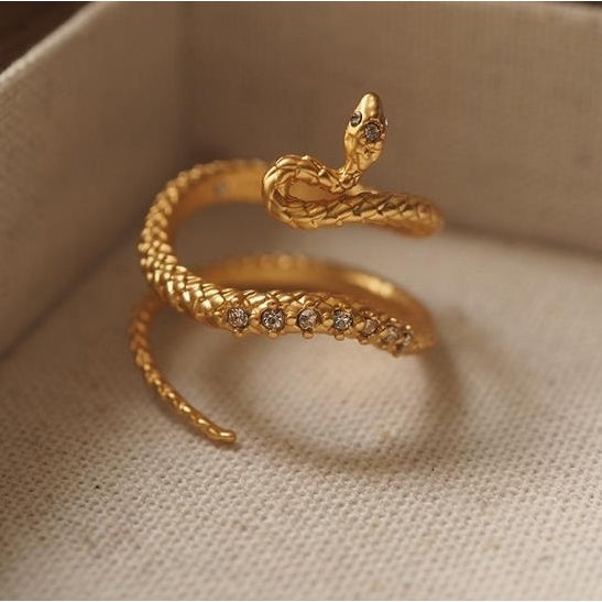 Golden Snake Vintage Vintage Vintage Medieval Ring with Diamond Opening Adjustable Image 3