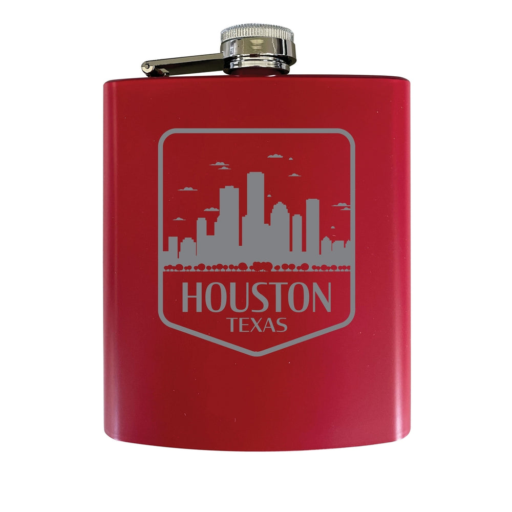 Houston Texas Souvenir 7 oz Engraved Steel Flask Matte Finish Image 2