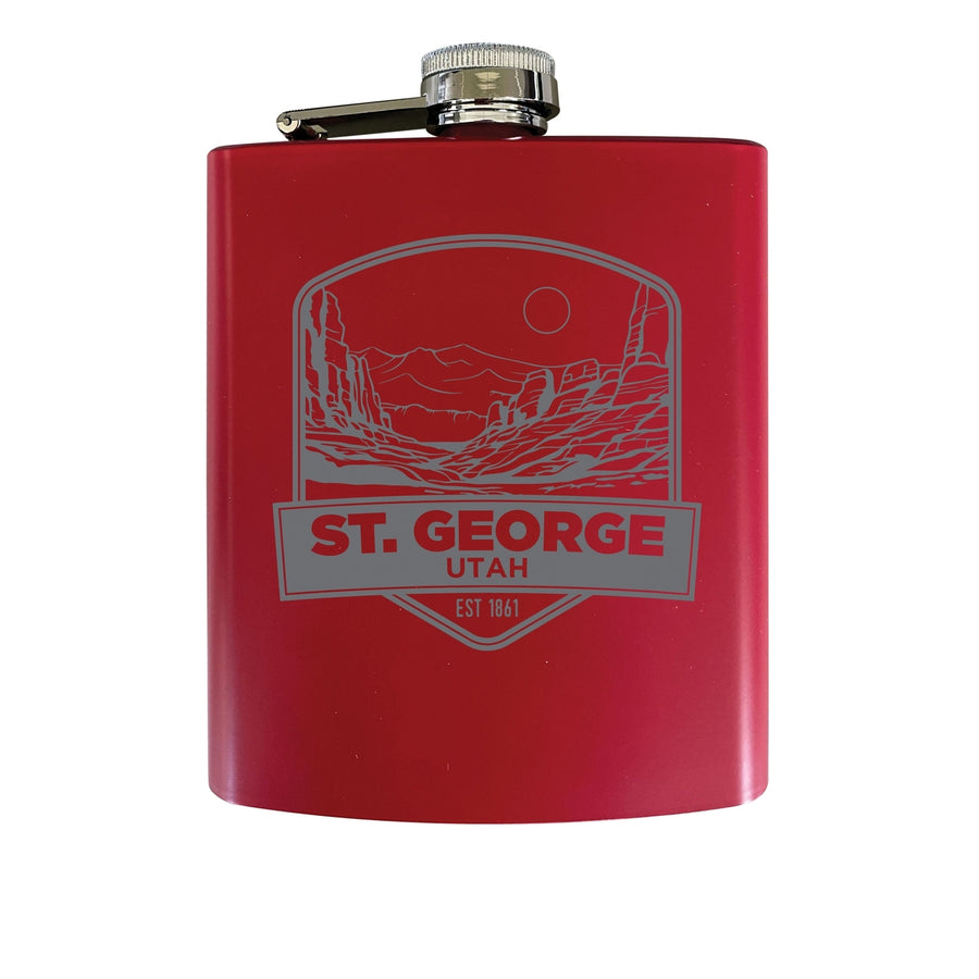 St. George Utah Souvenir 7 oz Engraved Steel Flask Matte Finish Image 1