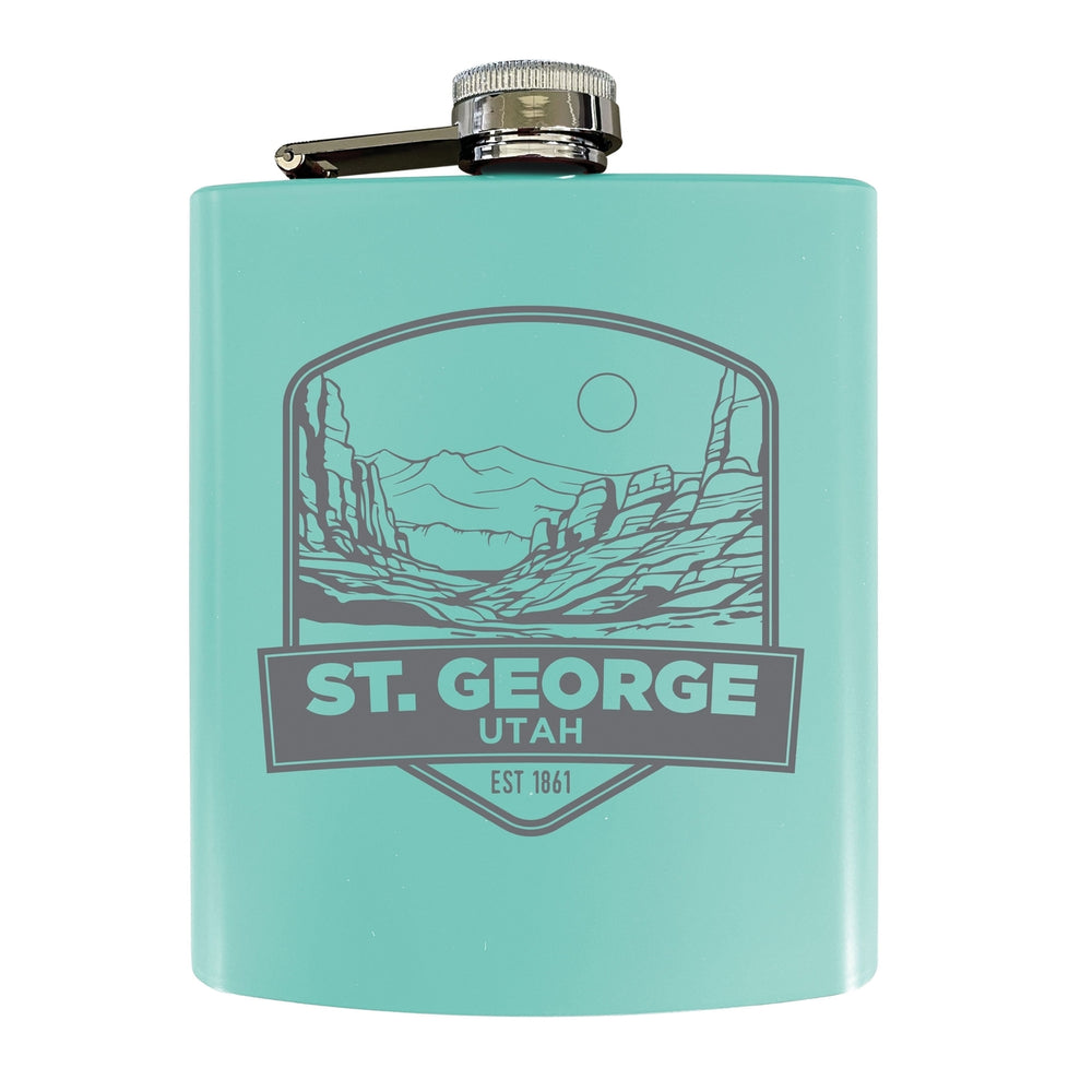St. George Utah Souvenir 7 oz Engraved Steel Flask Matte Finish Image 2