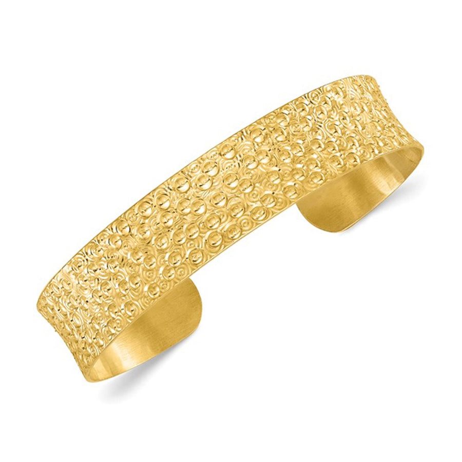 Yellow Plated Sterling Silver Textured Cuff Bangle Bracelet Image 1