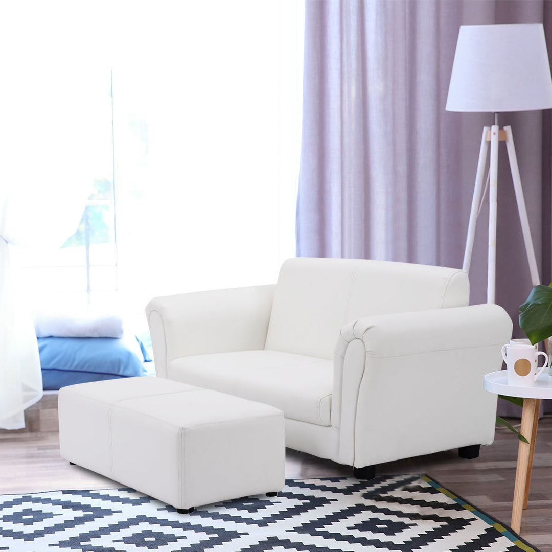 White Kids Sofa Armrest Chair Couch Lounge Children Birthday Gift w/ Ottoman Image 3