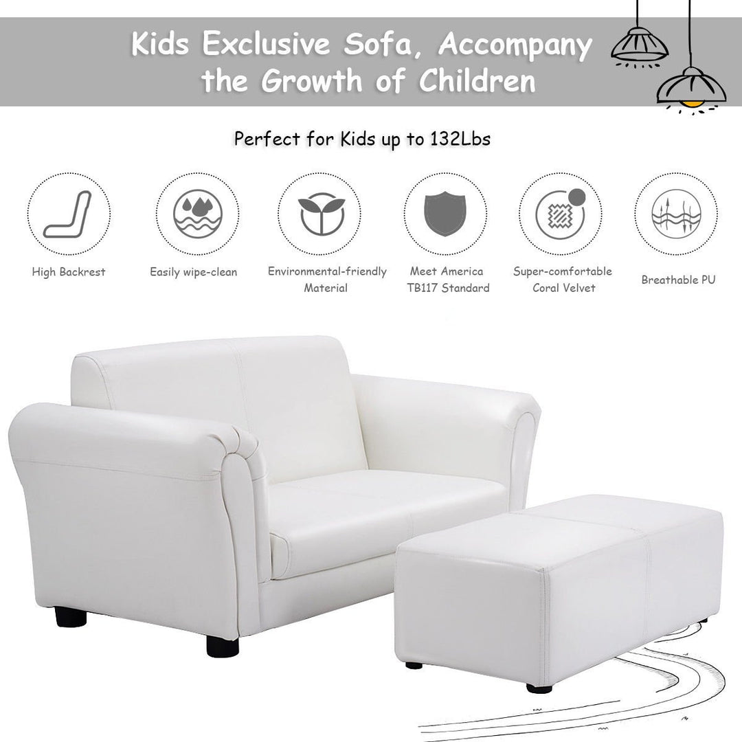 White Kids Sofa Armrest Chair Couch Lounge Children Birthday Gift w/ Ottoman Image 4