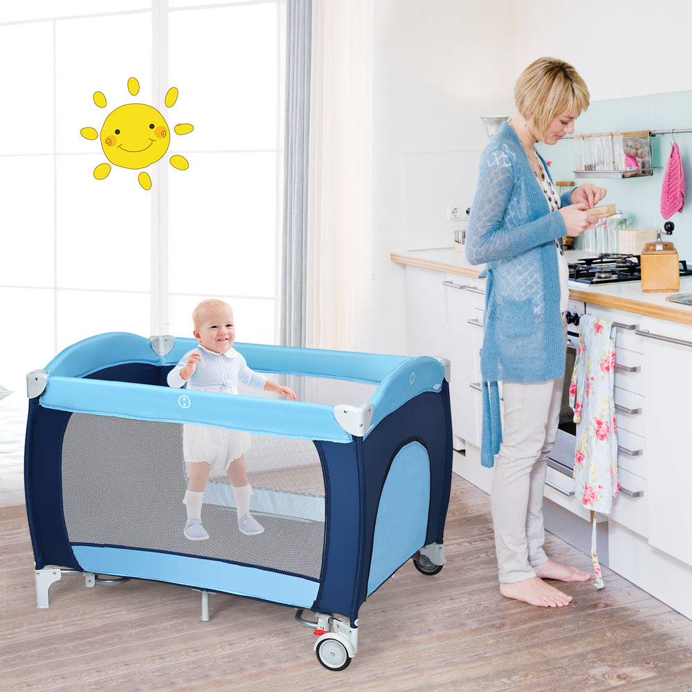 Foldable Baby Crib Playpen Travel Infant Flat Bassinet Bed Mosquito Net Music w Bag Image 2