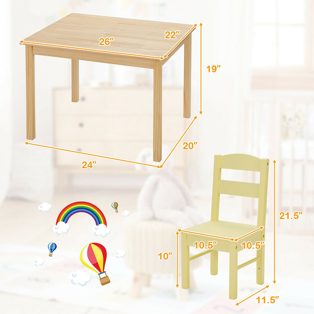 Kids 5 Piece Table Chair Set Pine Wood Multicolor Children Play Room Furniture Image 2