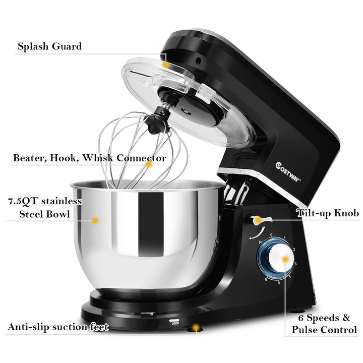 Tilt-Head Stand Mixer 7.5 Qt 6 Speed 660W with Dough HookWhisk and Beater Black Image 4