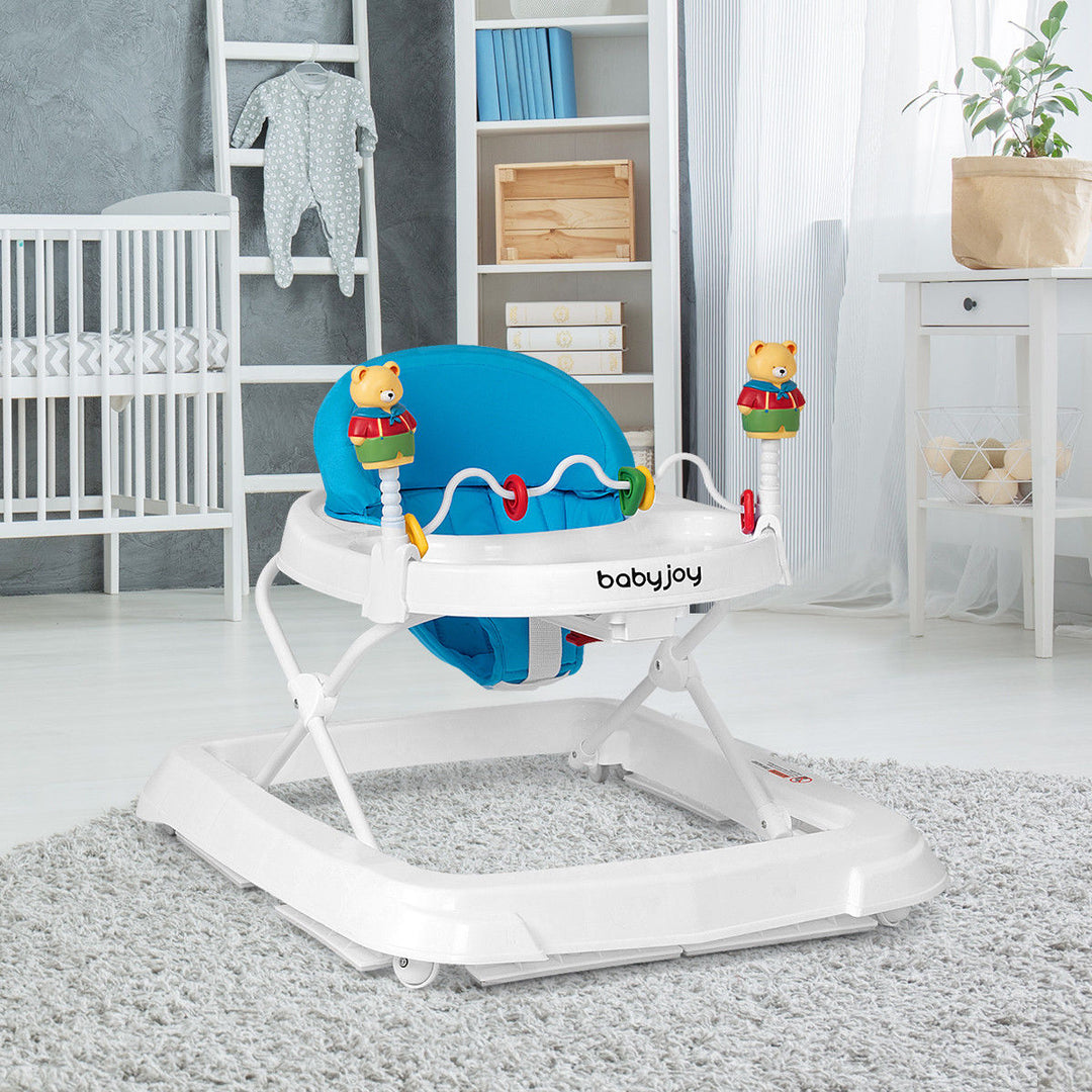 Baby Walker Adjustable Height Removable Toy Wheels Folding Portable Blue Image 3