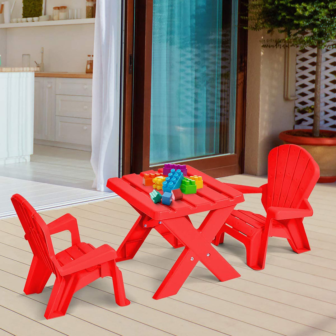 Plastic Children Kids Table and Chair Set 3-Piece Play Furniture In/Outdoor Red Image 4