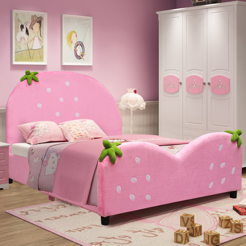 Kids Children Upholstered Platform Toddler Bed Bedroom Furniture Berry Pattern Image 2