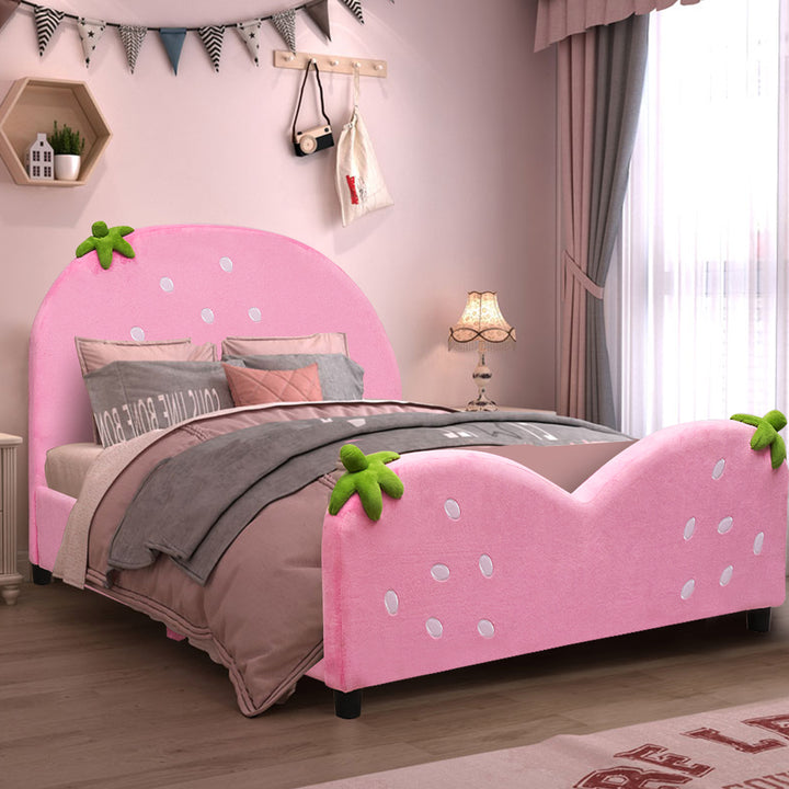 Kids Children Upholstered Platform Toddler Bed Bedroom Furniture Berry Pattern Image 4
