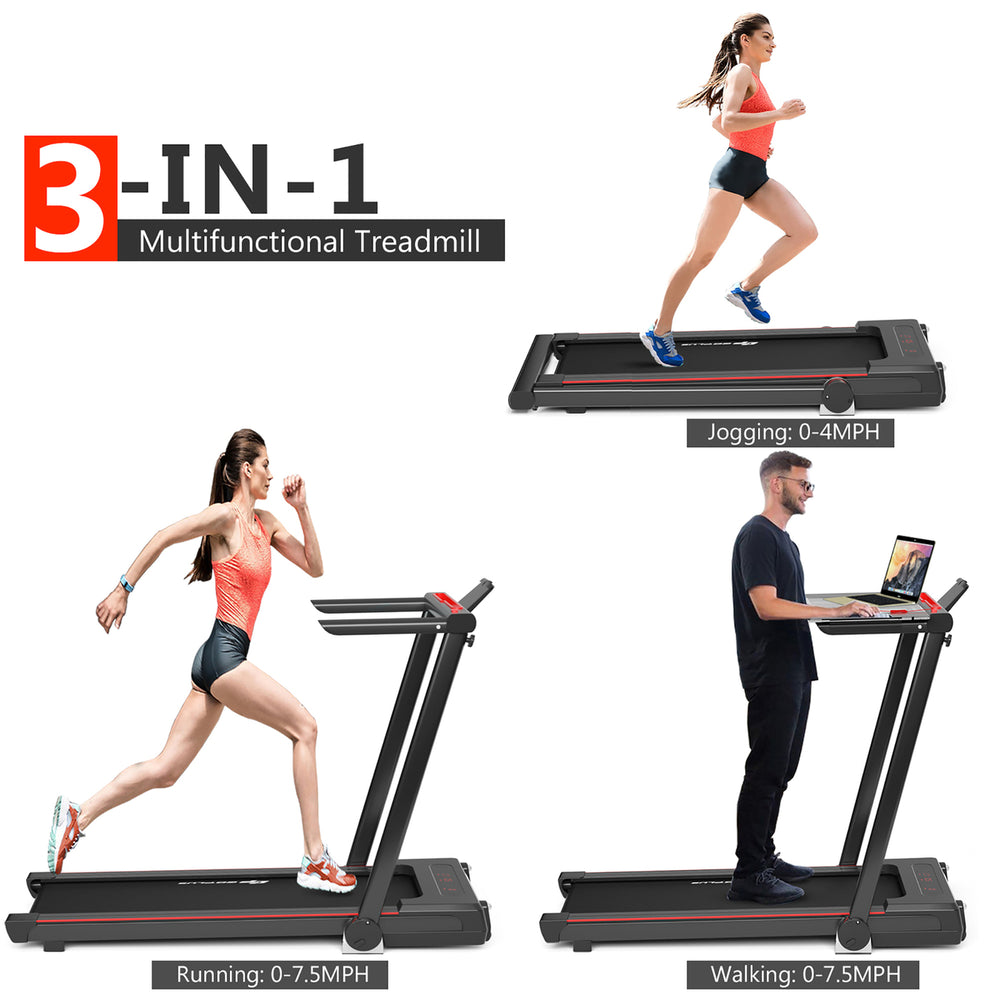 2.25HP 3-in-1 Folding Treadmill W/Table Speaker Remote Control Home Office Black Image 2