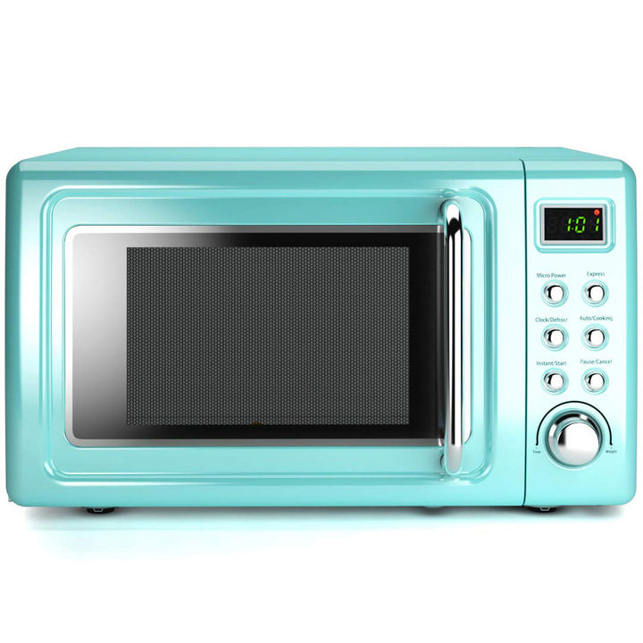 Costway 0.7Cu.ft Retro Countertop Microwave Oven 700W LED Display Glass Turntable RedGreenblack rose gold Image 4